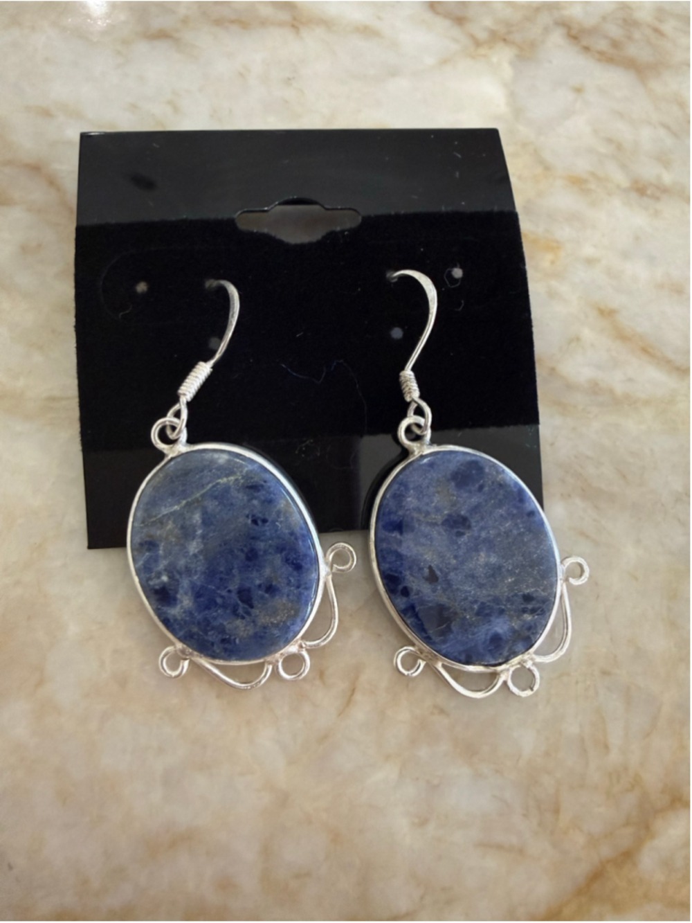 Blue Sodalite/ Lapis Sterling Silver Dangle Earrings approx 2”